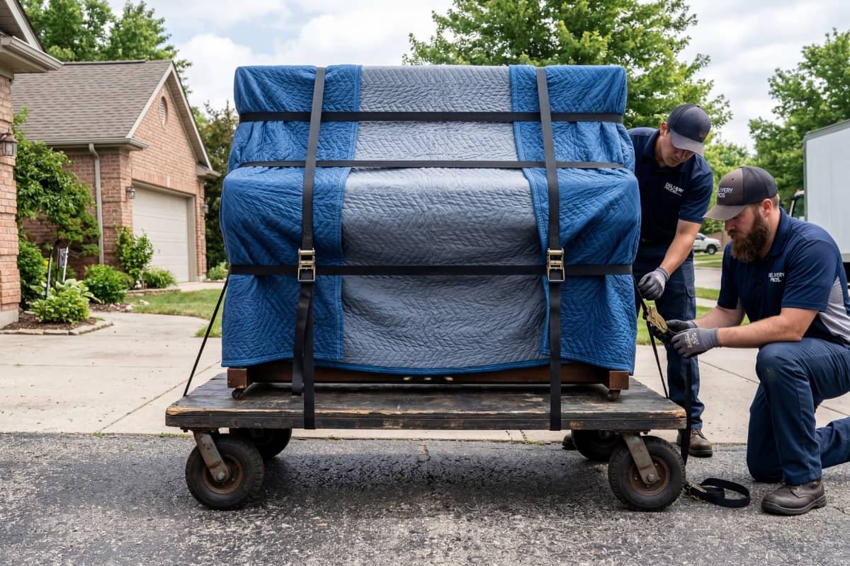 professional piano movers preparing a piano for safe transport in Ontario