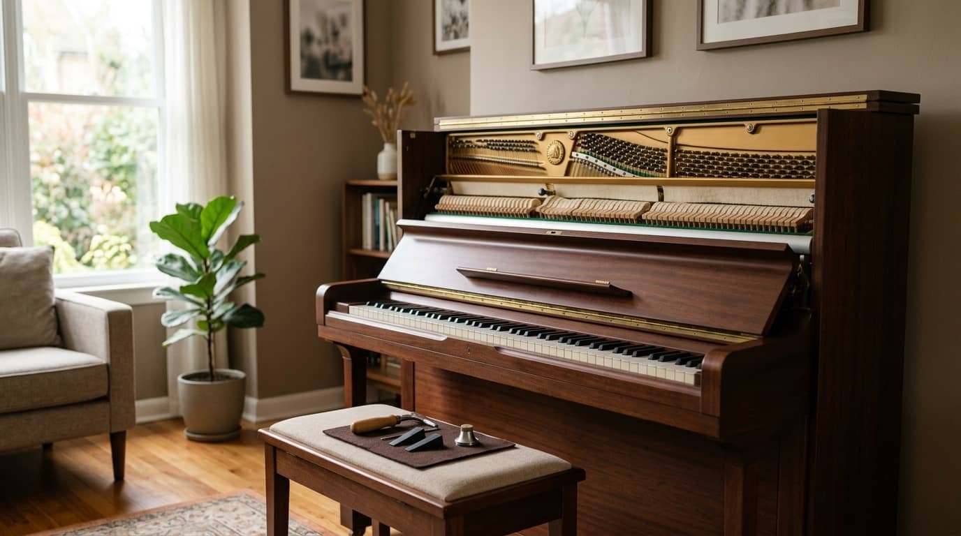 how often should you tune a piano with an upright acoustic piano open for tuning in a home